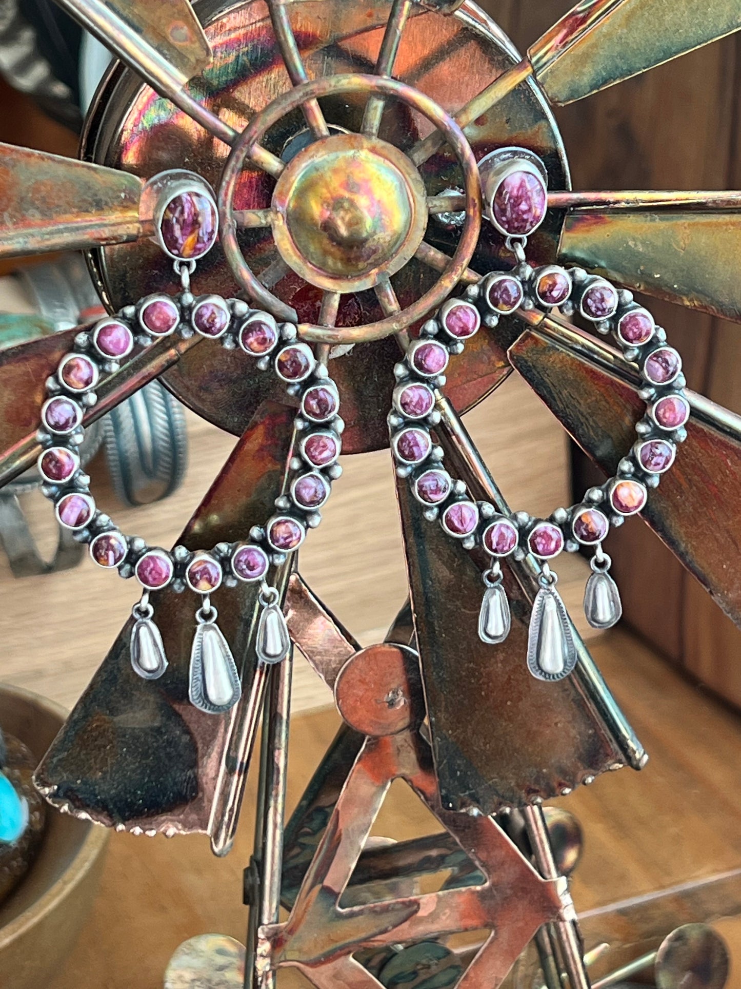 Handcrafted Purple Spiny & Sterling Silver Dangle Earrings by Sheila Tso