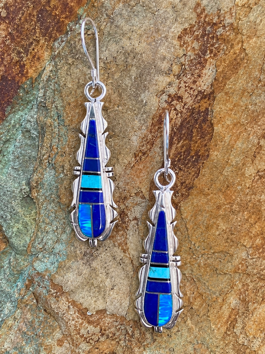 Handcrafted Lapis, Turquoise, Jagged Dangle Earrings