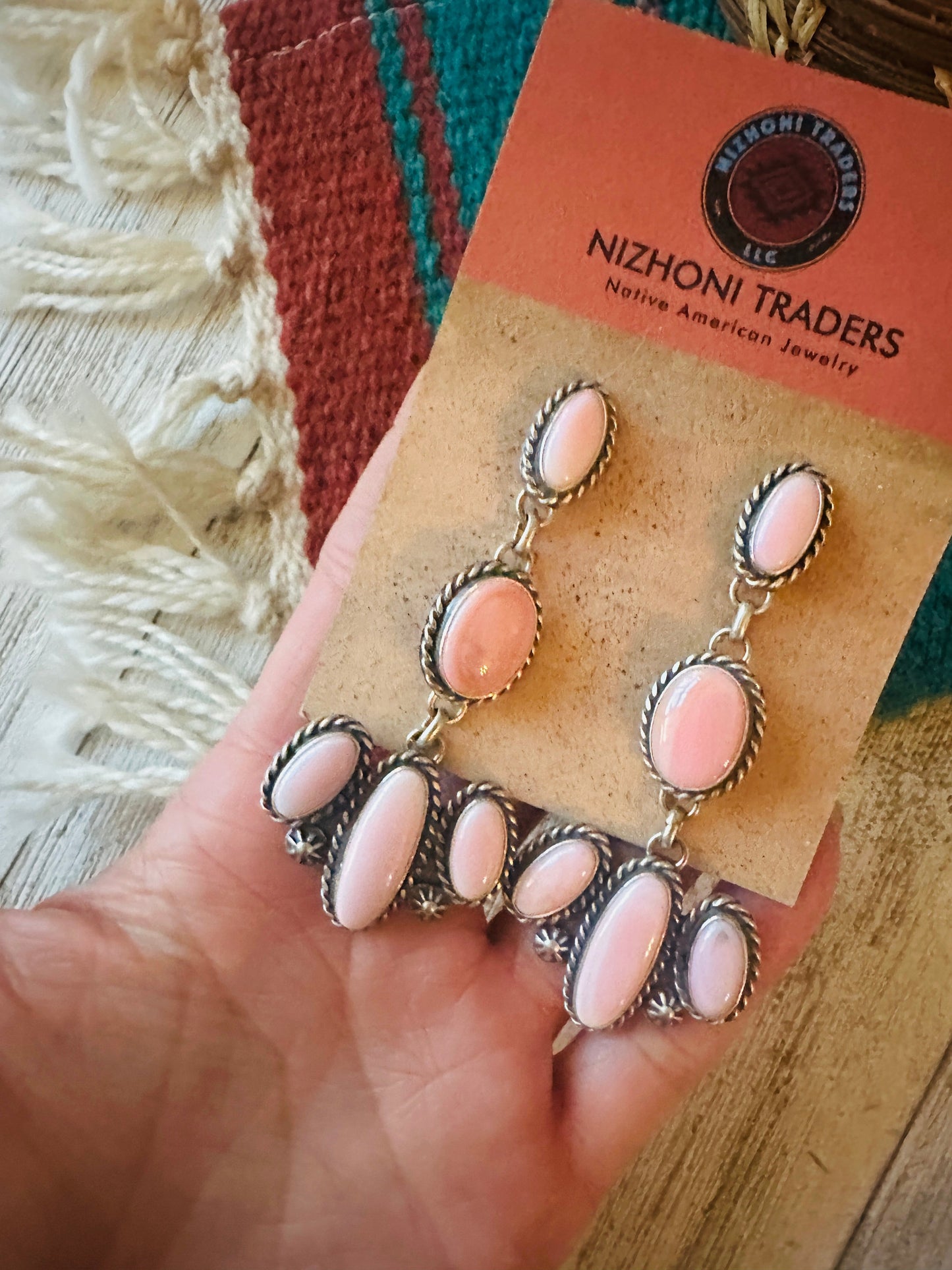 Handcrafted Queen Pink Conch & Sterling Silver Dangle Earrings