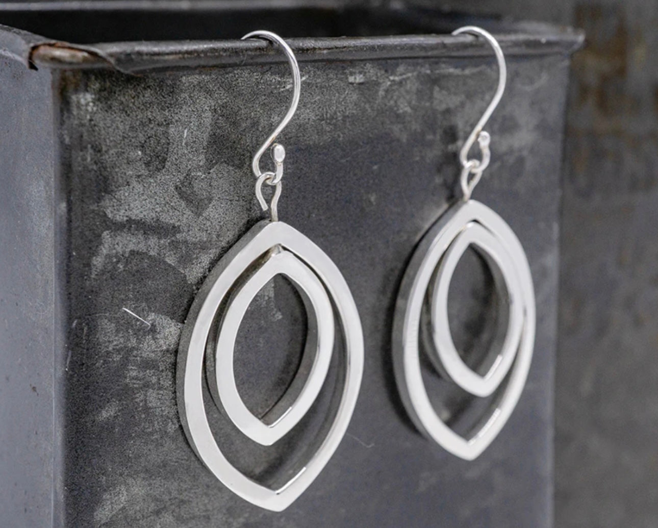 Double Marquise Sterling Silver Earrings on Hook