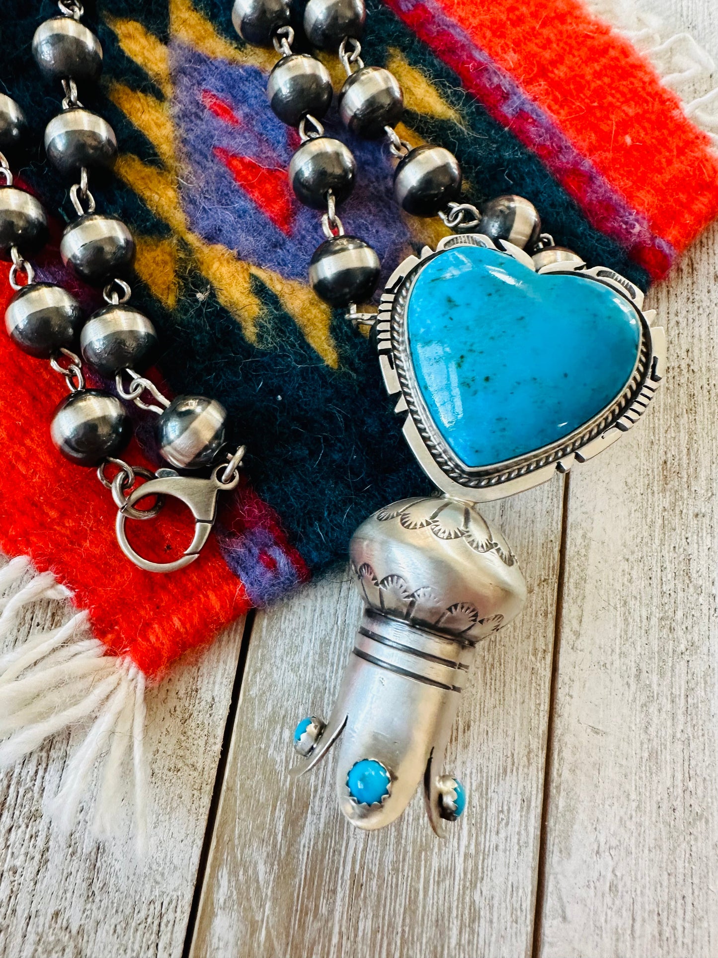 Handcrafted Sterling Silver & Turquoise Heart Blossom Beaded Necklace