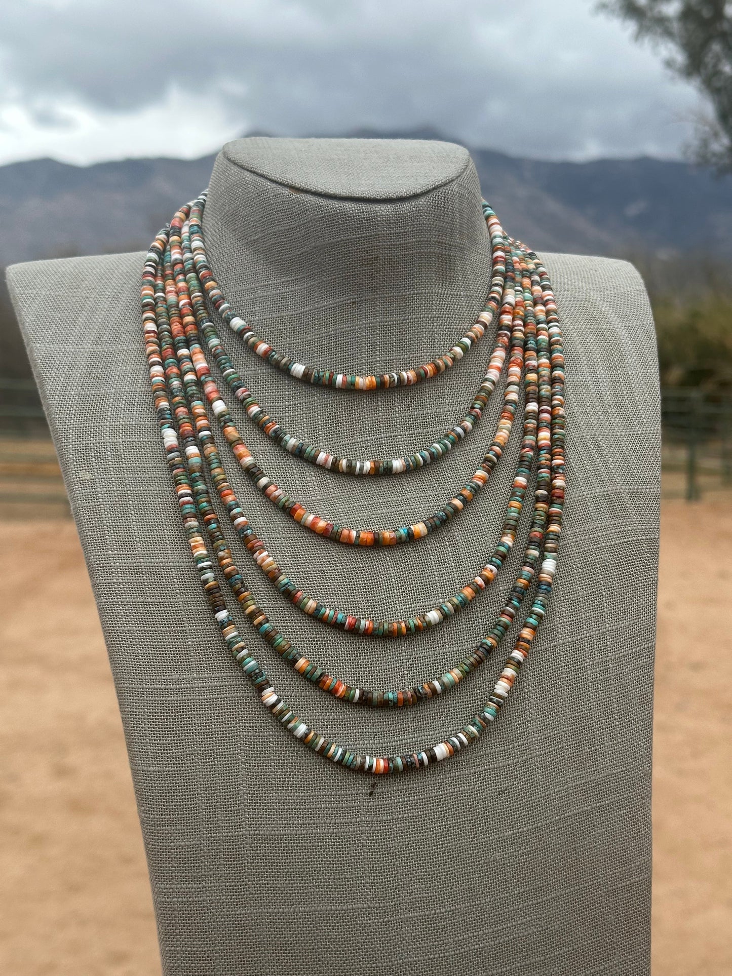 Handcrafted Kingman Turquoise & Spiny Sterling Silver 5mm Beaded Necklace