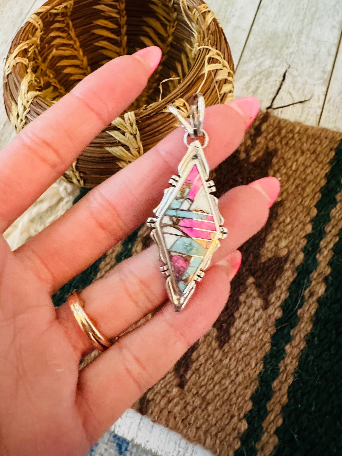 Handcrafted Cotton Candy & Sterling Silver Inlay Pendant