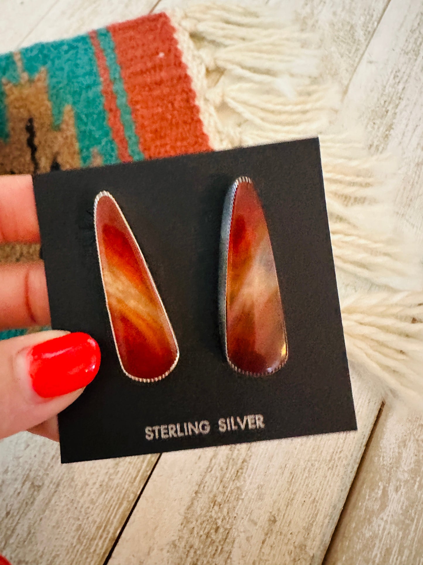 Handcrafted Jasper Sterling Silver Post Earrings Signed
