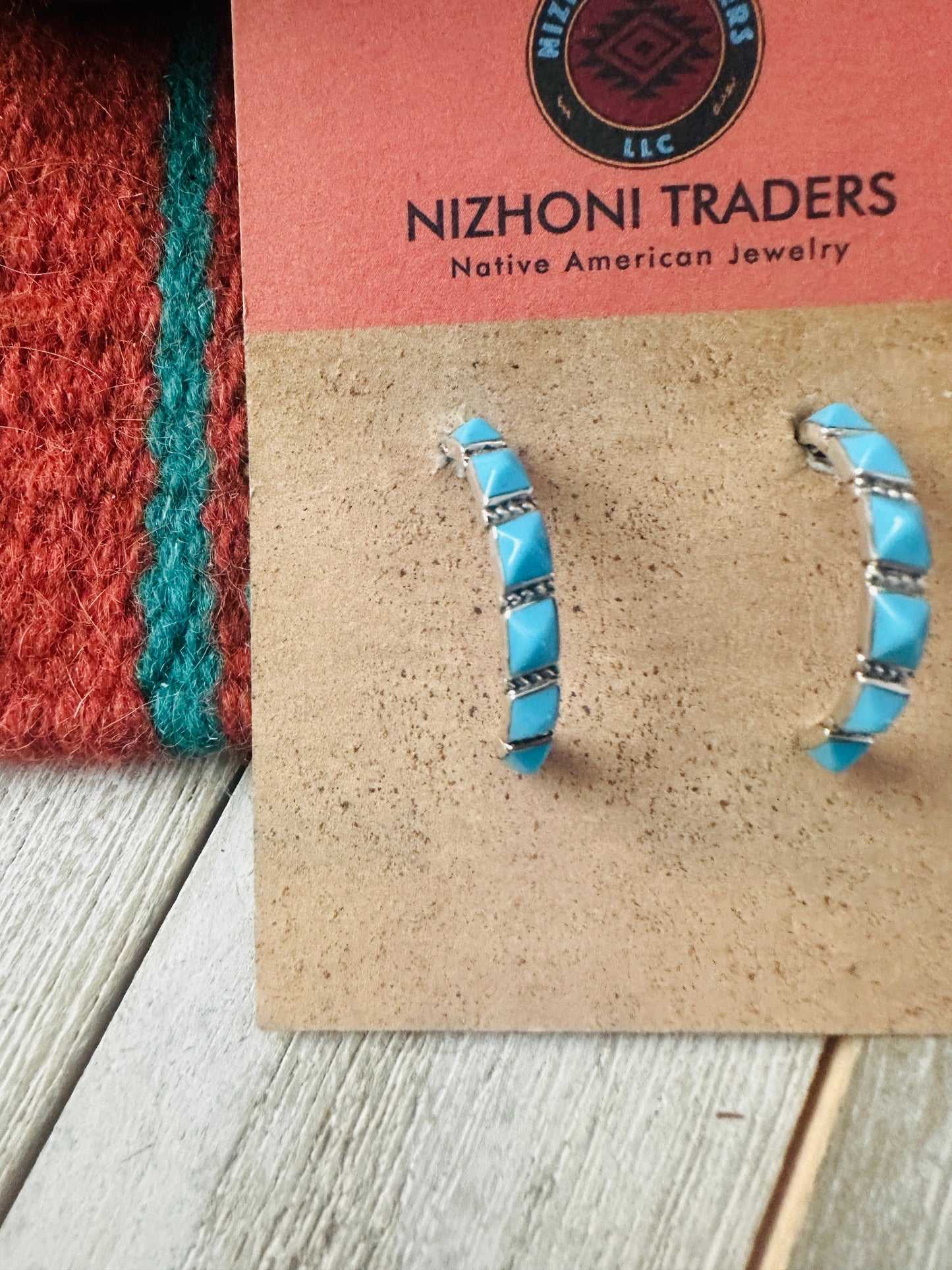 Handcrafted Turquoise & Sterling Silver Hoop Earrings