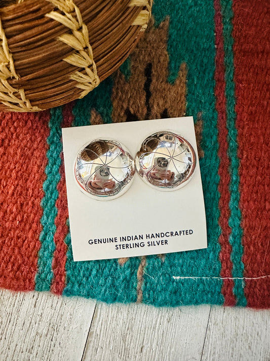 Handcrafted Hand Stamped Sterling Silver Concho Post Earrings