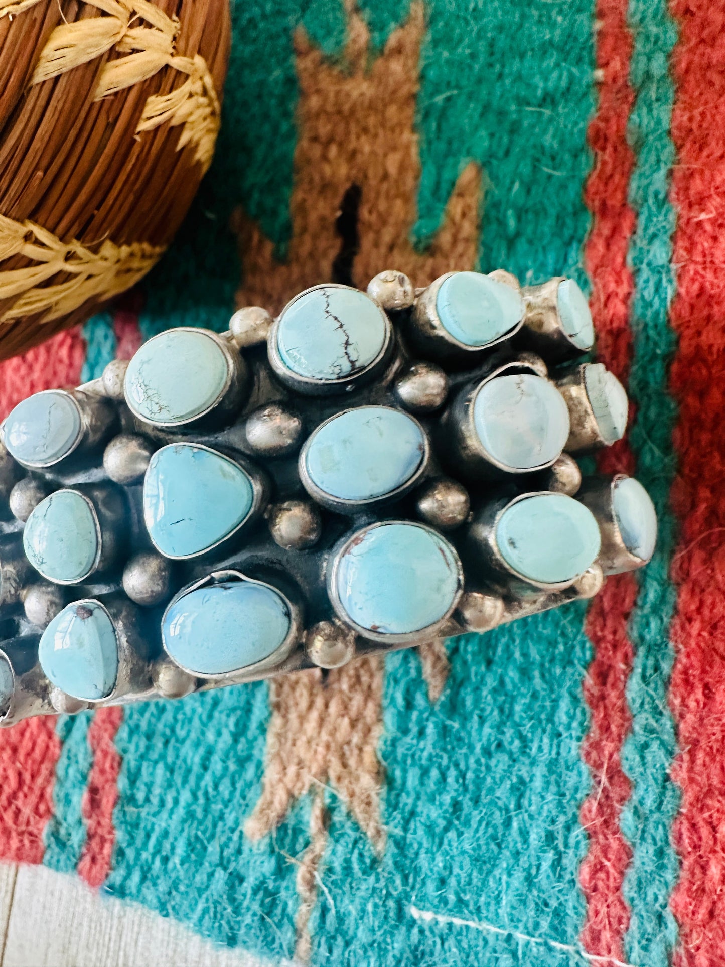 Sterling Silver & Golden Hills Turquoise Cluster Cuff Bracelet /
