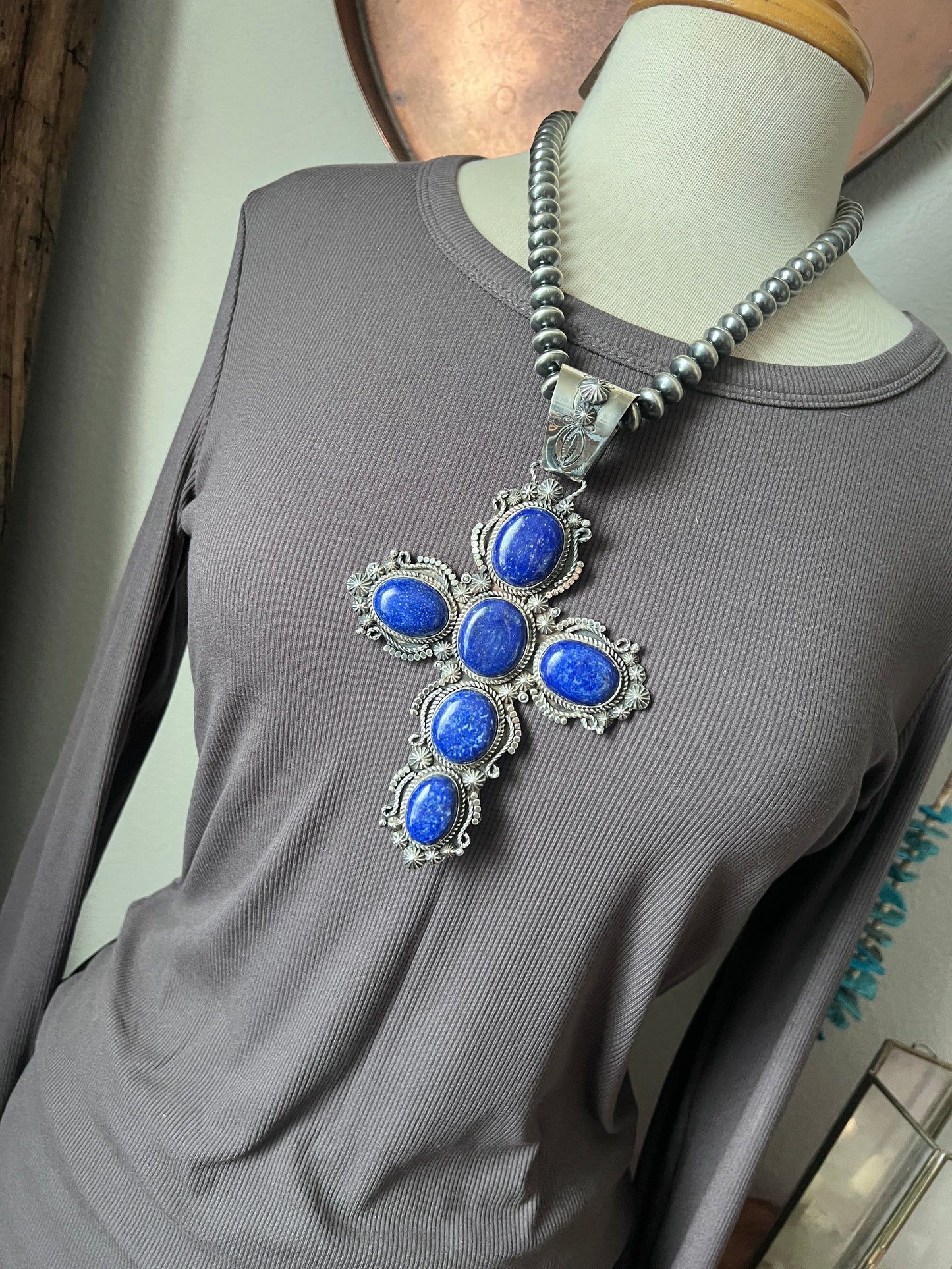 Epic Sterling Silver and Lapis Lazuli Cross Pendant by Rosella Paxson