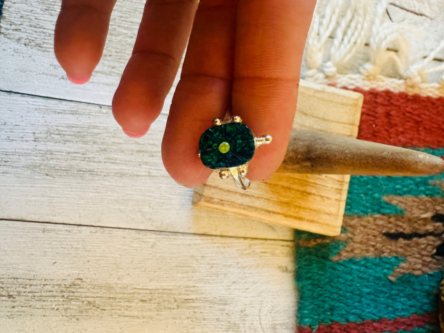 Handcrafted Sterling Silver & Green Opal Turtle Ring
