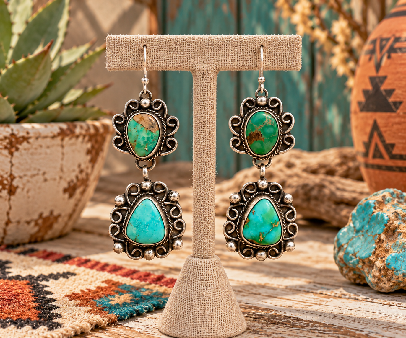 Handcrafted Turquoise & Sterling Silver Dangle Earrings by Sheila Becenti