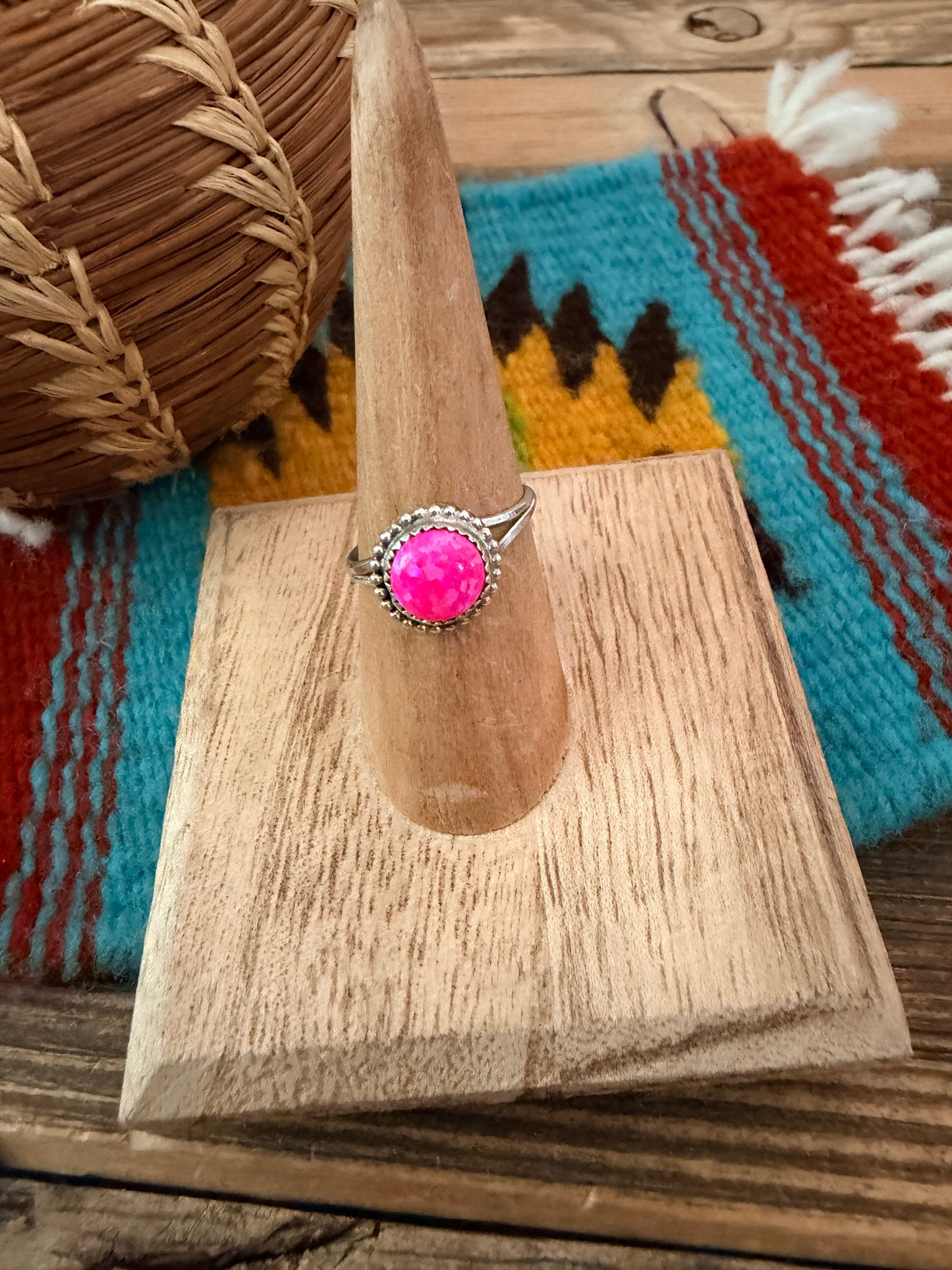 Handcrafted Hot Pink Opal & Sterling Silver Ring