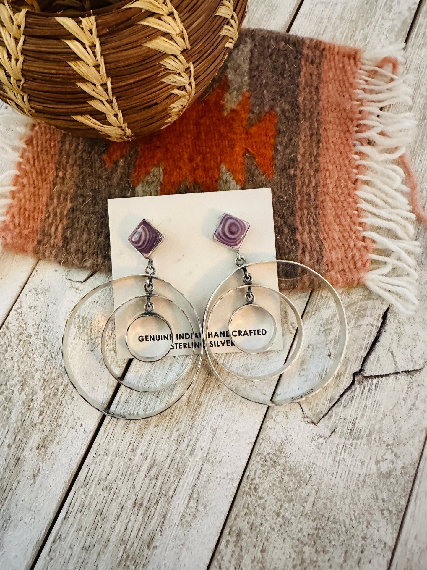 Handcrafted Sterling Silver & Charoite Dangle Hoop Earrings