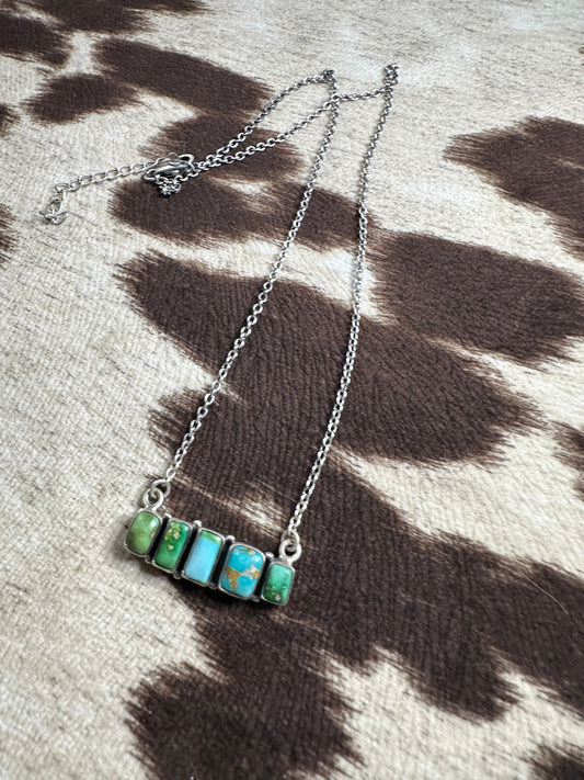 Handmade Sterling Silver & Sonoran Mountain Turquoise Bar Necklace