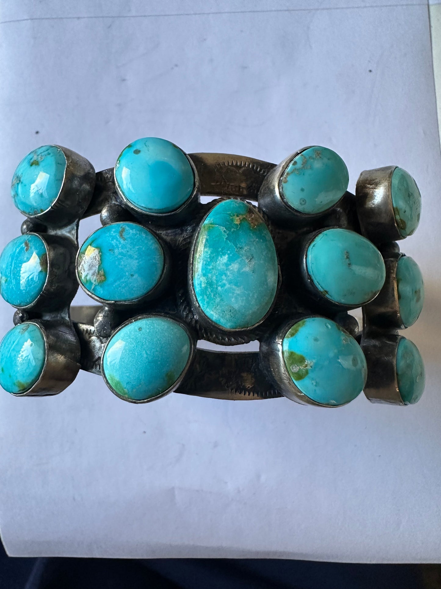 Beautiful B Johnson Navajo Sterling Sonoran Moutain Turquoise Bracelet Cuff Signed