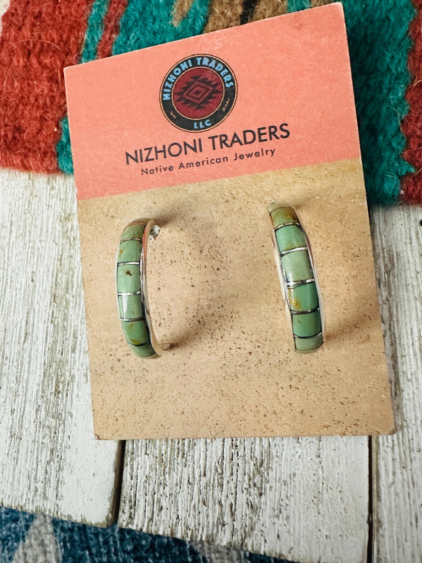 Handcrafted Turquoise & Sterling Silver Inlay Hoop Earrings