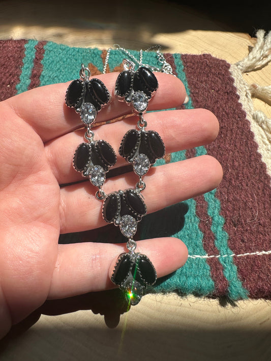 Beautiful Handmade Sterling Silver, CZ, Onyx Necklace