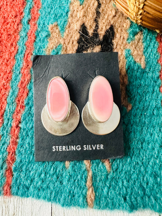 Handcrafted Sterling Silver & Queen Pink Conch Post Earrings