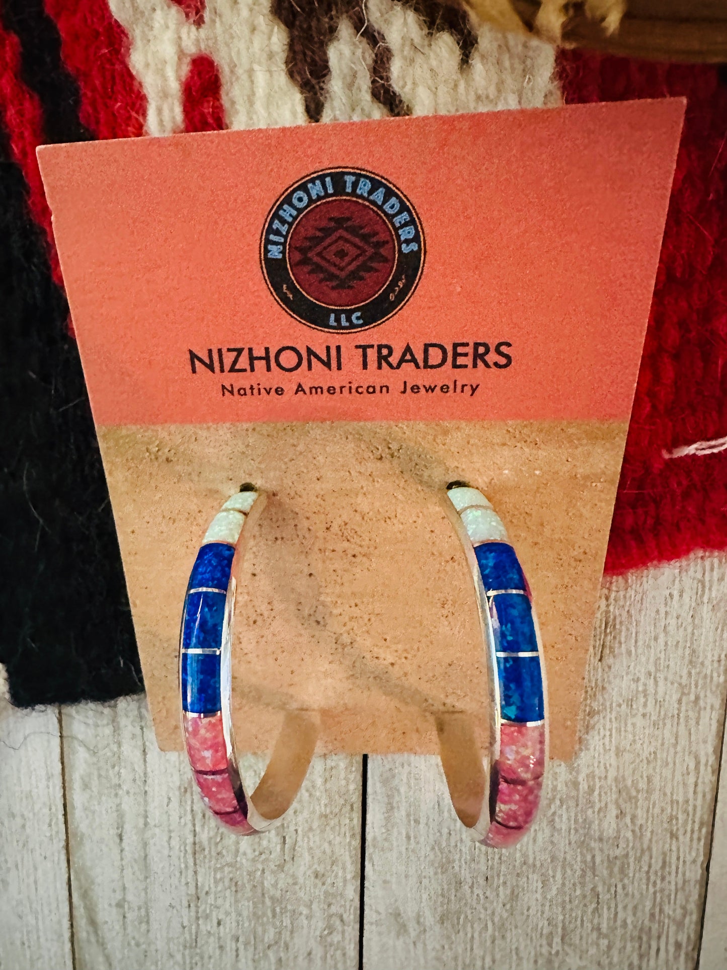 Handcrafted Sterling Silver & Multicolor Opal Inlay Hoop Earrings