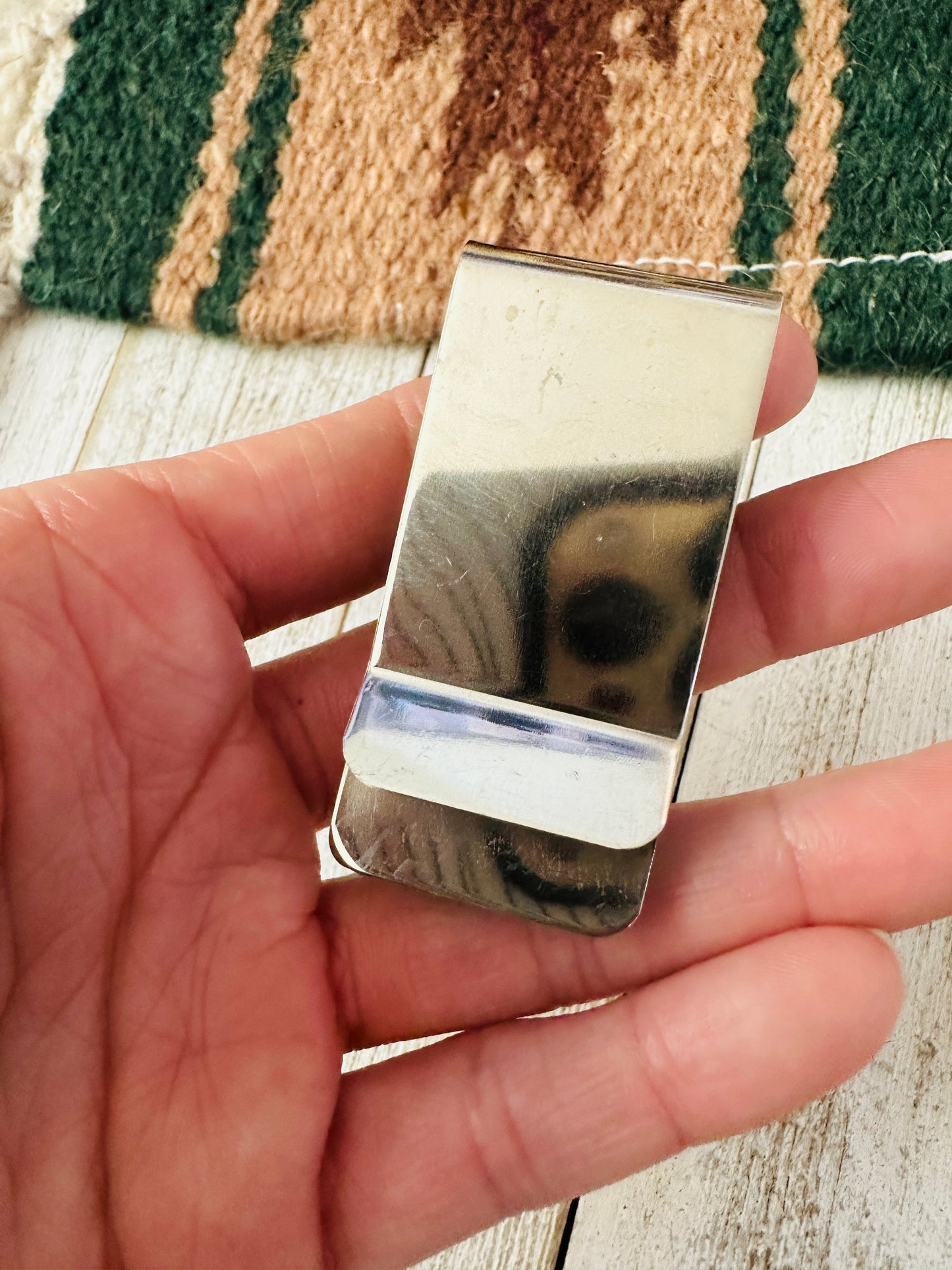 Turquoise, Coral & Sterling Silver Inlay Money Clip