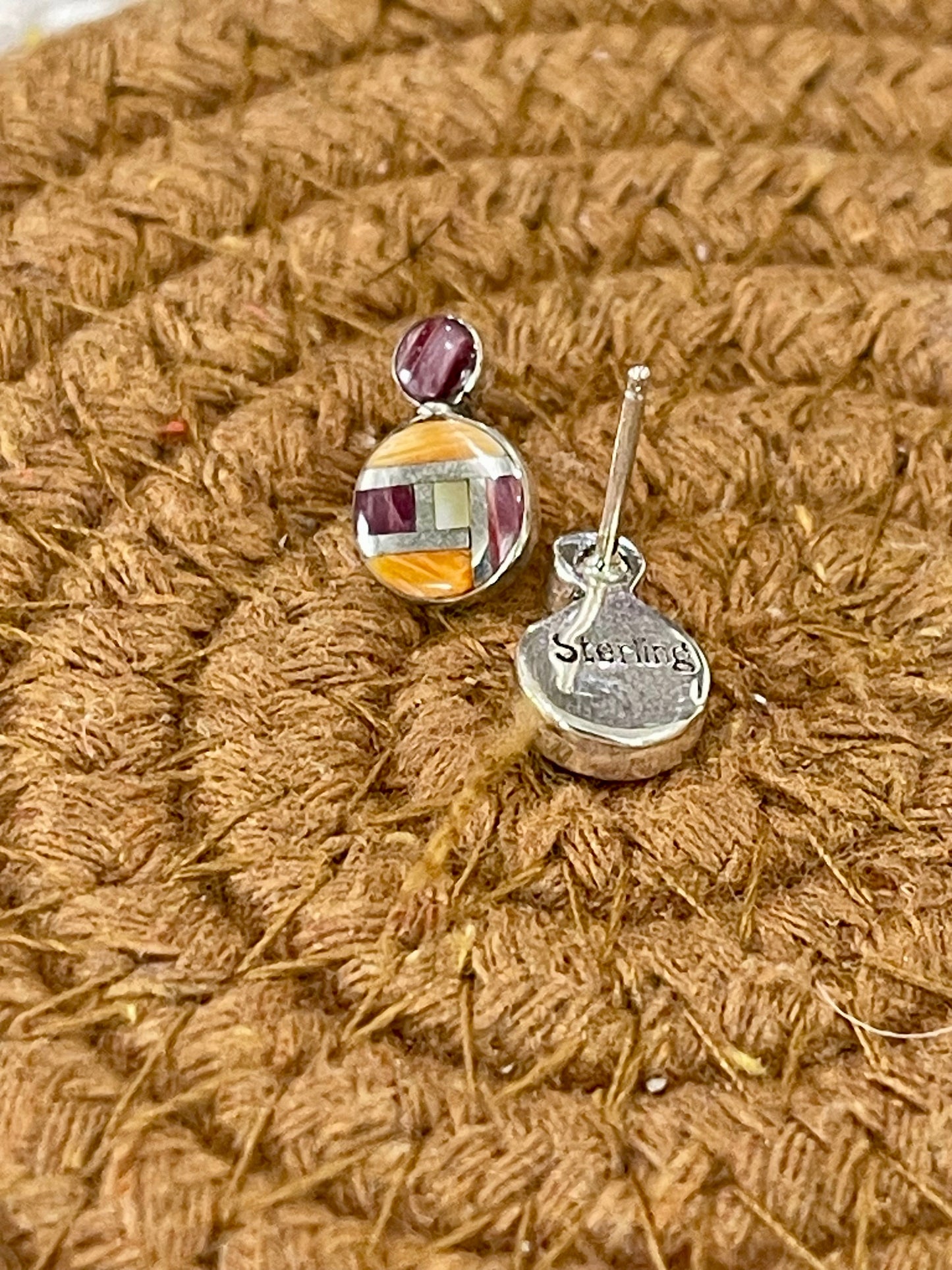 Beautiful Handmade Sterling Silver & Multi Stone Inlay Stud Earrings