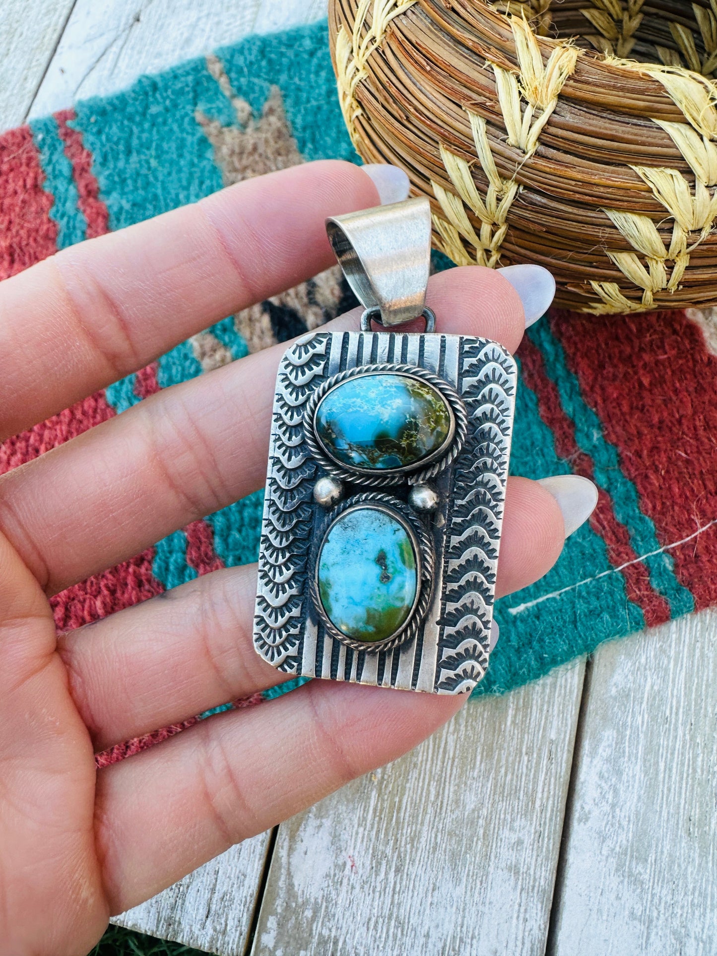 Handcrafted Sterling Silver and Turquoise Pendant by Bobby Johnson