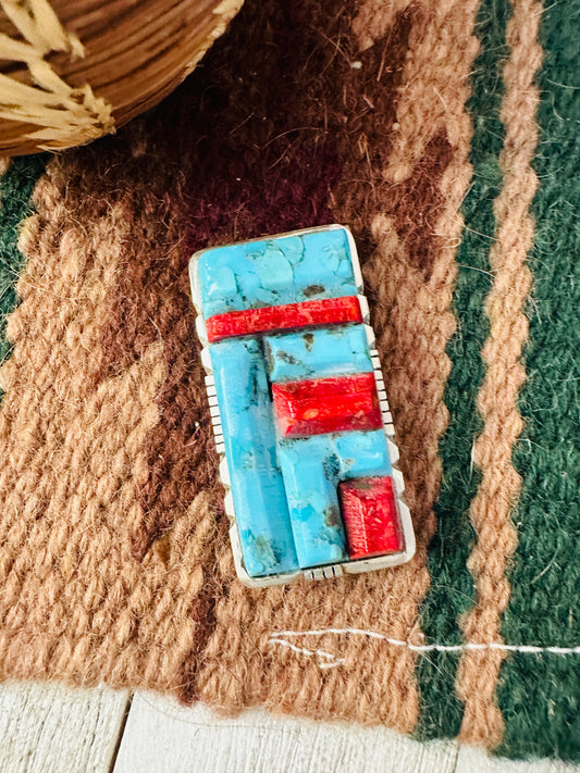 Turquoise, Coral & Sterling Silver Inlay Money Clip