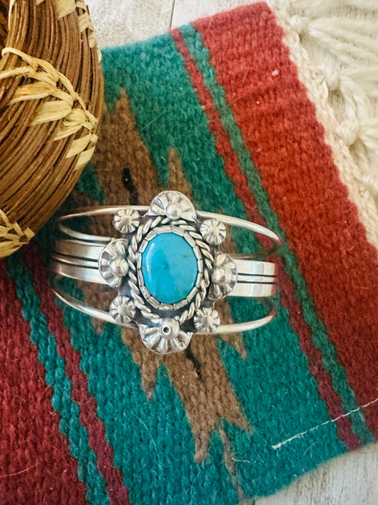 Handcrafted Sterling Silver & Kingman Turquoise Cuff Bracelet