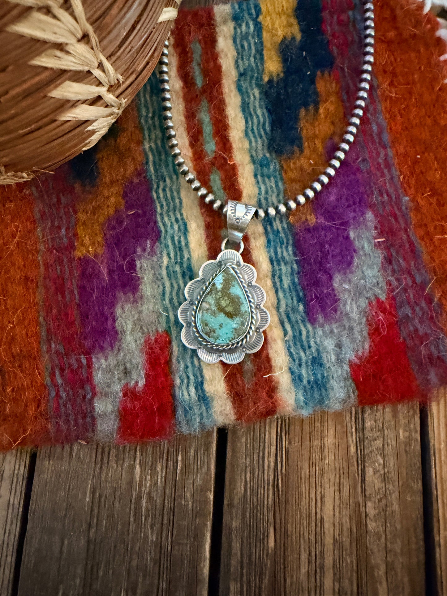 Handcrafted Sterling Silver & Royston Turquoise Pendant by David Skeets