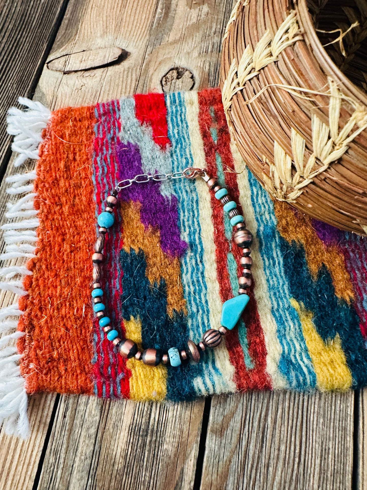 Handcrafted Turquoise & Copper Beaded Bracelet
