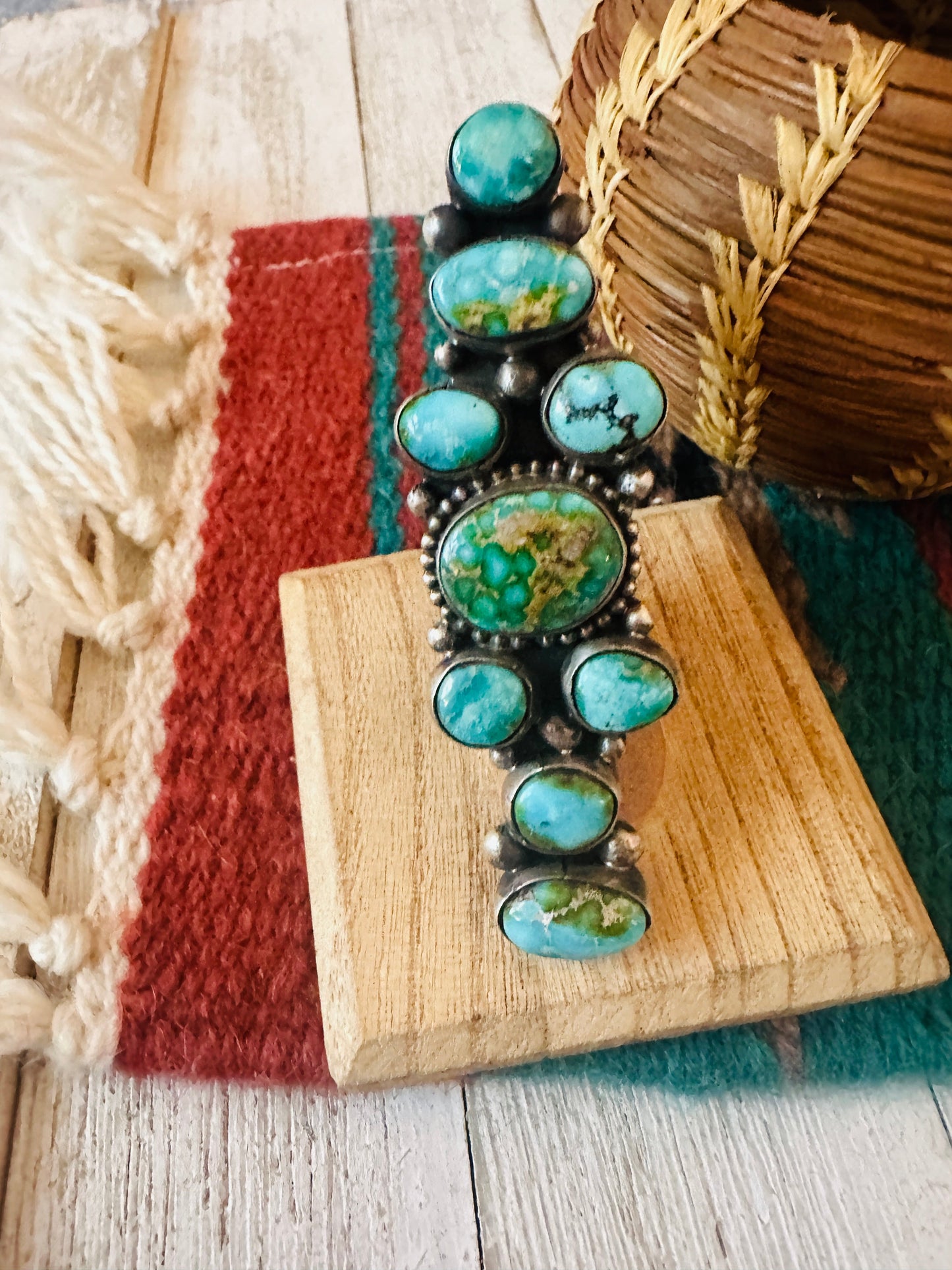Handcrafted Sonoran Gold Turquoise & Sterling Silver Ring Size 9