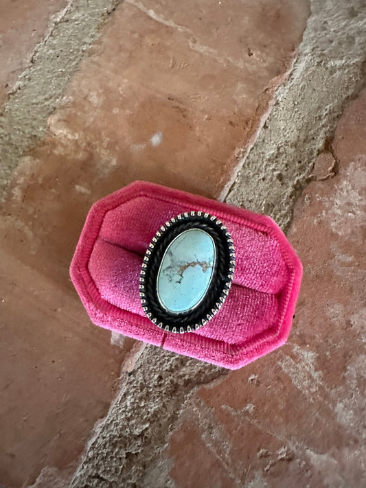 Beautiful Handcrafted Sterling Silver & Single Stone Golden Hills Turquoise Adjustable Ring Signed