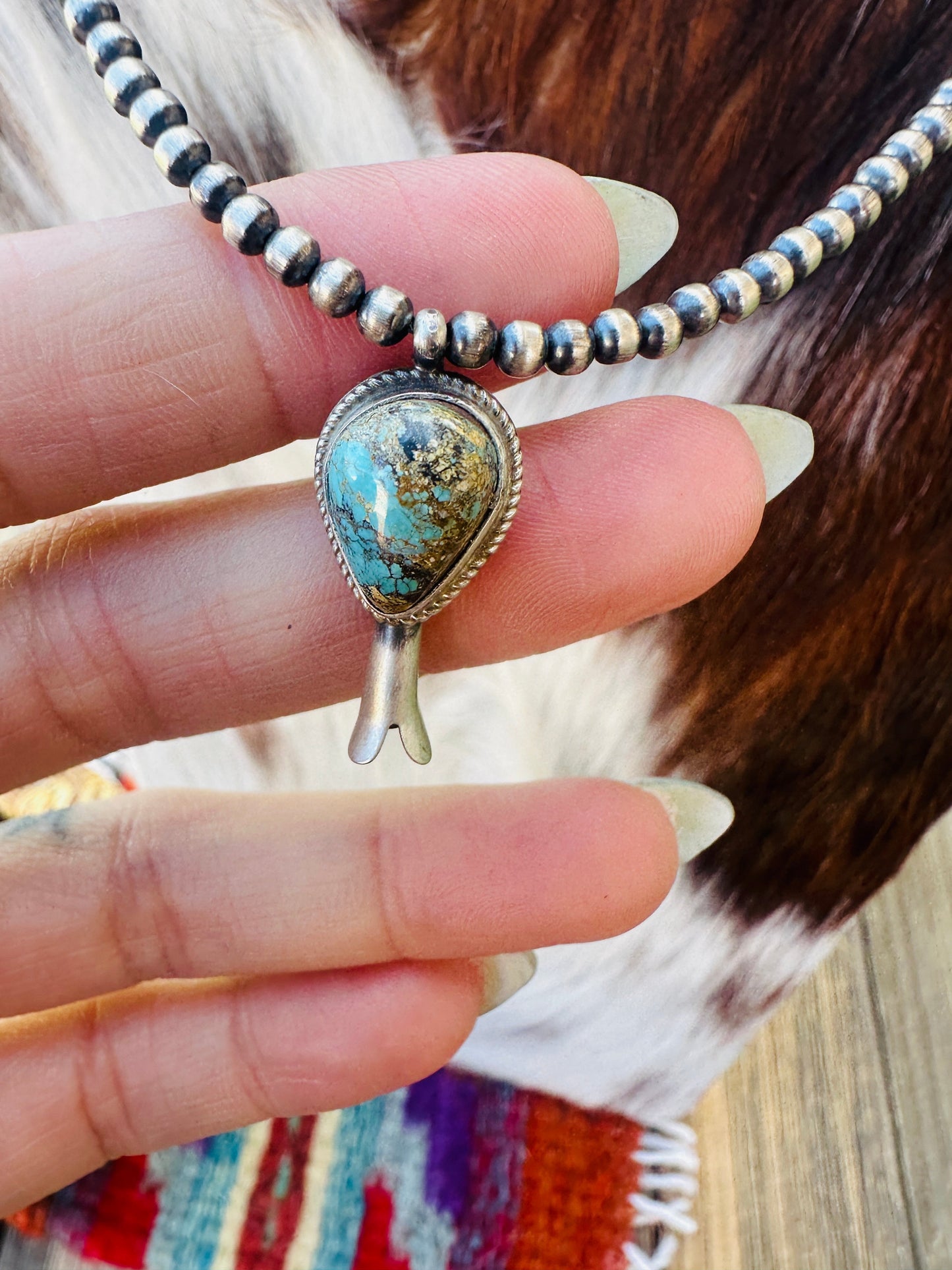 Handcrafted Turquoise & Sterling Silver Beaded Blossom Necklace