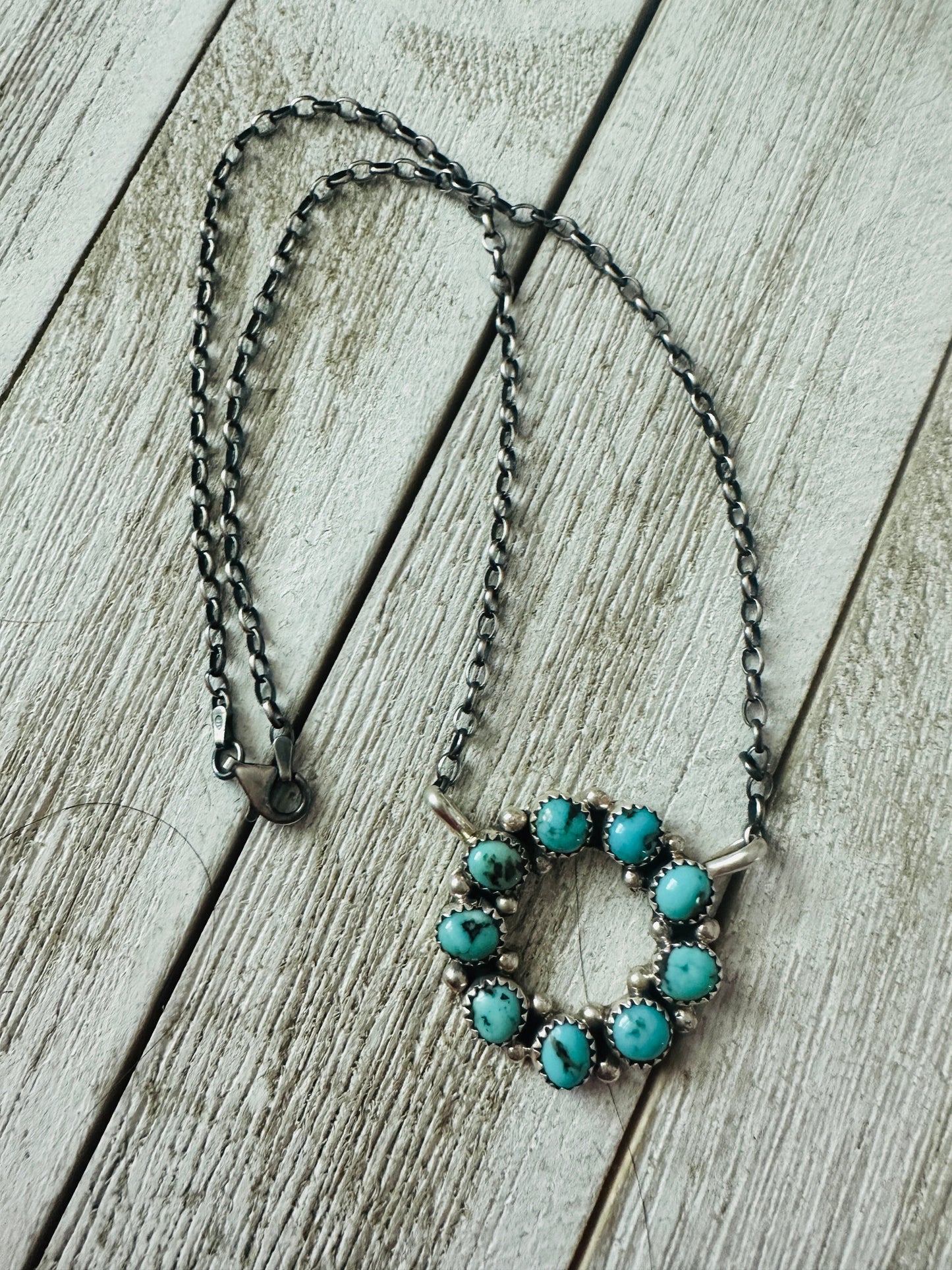 Handcrafted Sterling Silver & Kingman Turquoise Ring Necklace