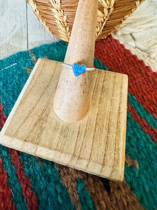 Handcrafted Sterling Silver & Dark Blue Opal Heart Ring