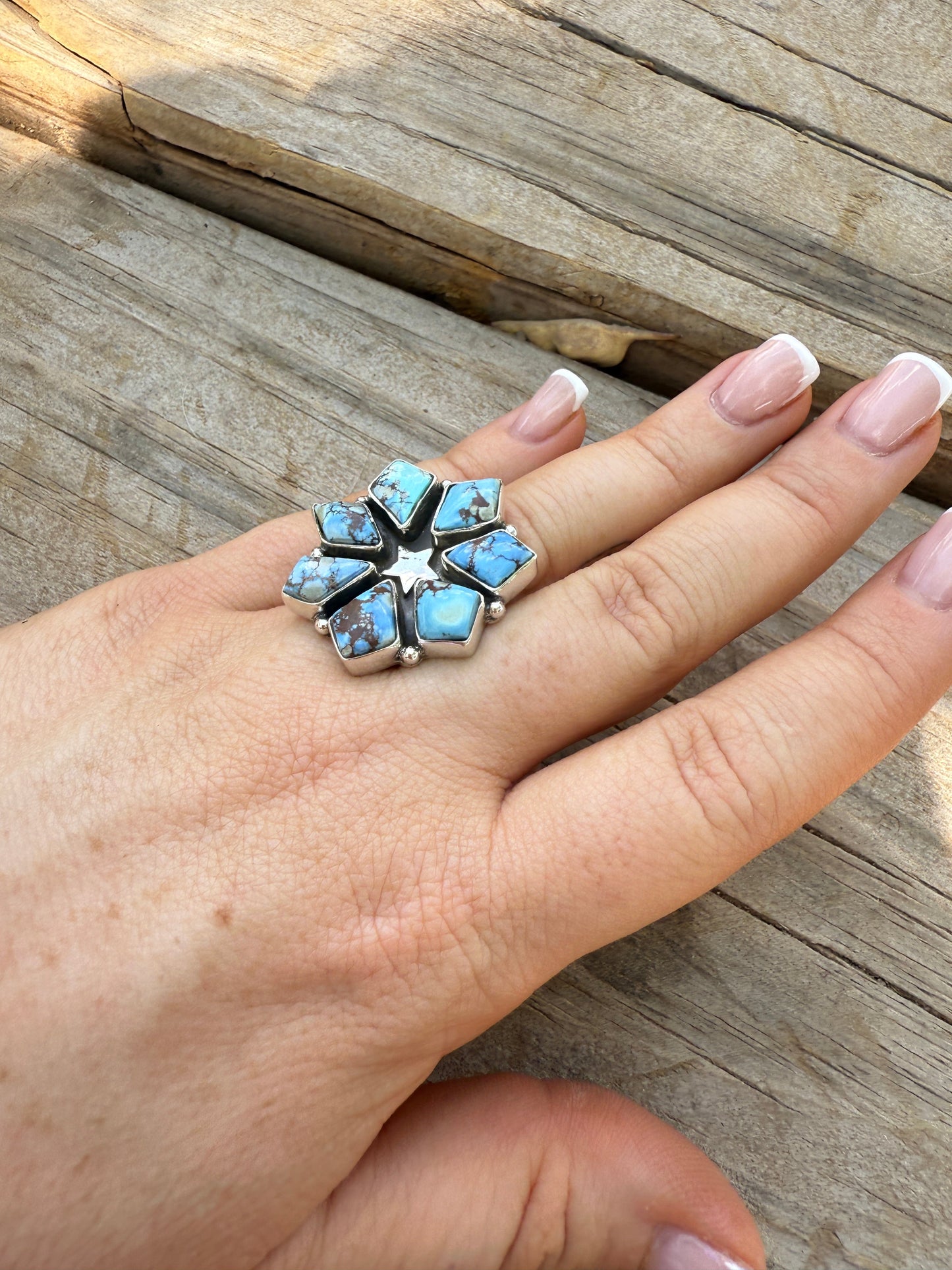 Handmade Golden Hills Turquoise & Sterling Silver Adjustable Star Ring