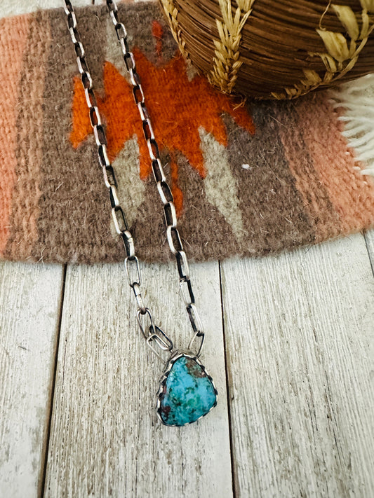 Handcrafted Turquoise & Sterling Silver Paper Clip Chain Necklace