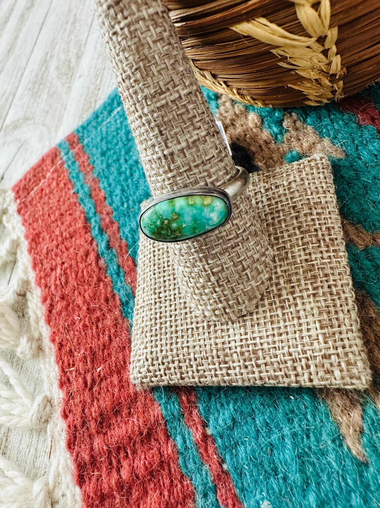 Handcrafted Sterling Silver & Sonoran Mountain Turquoise Band Ring Size 9