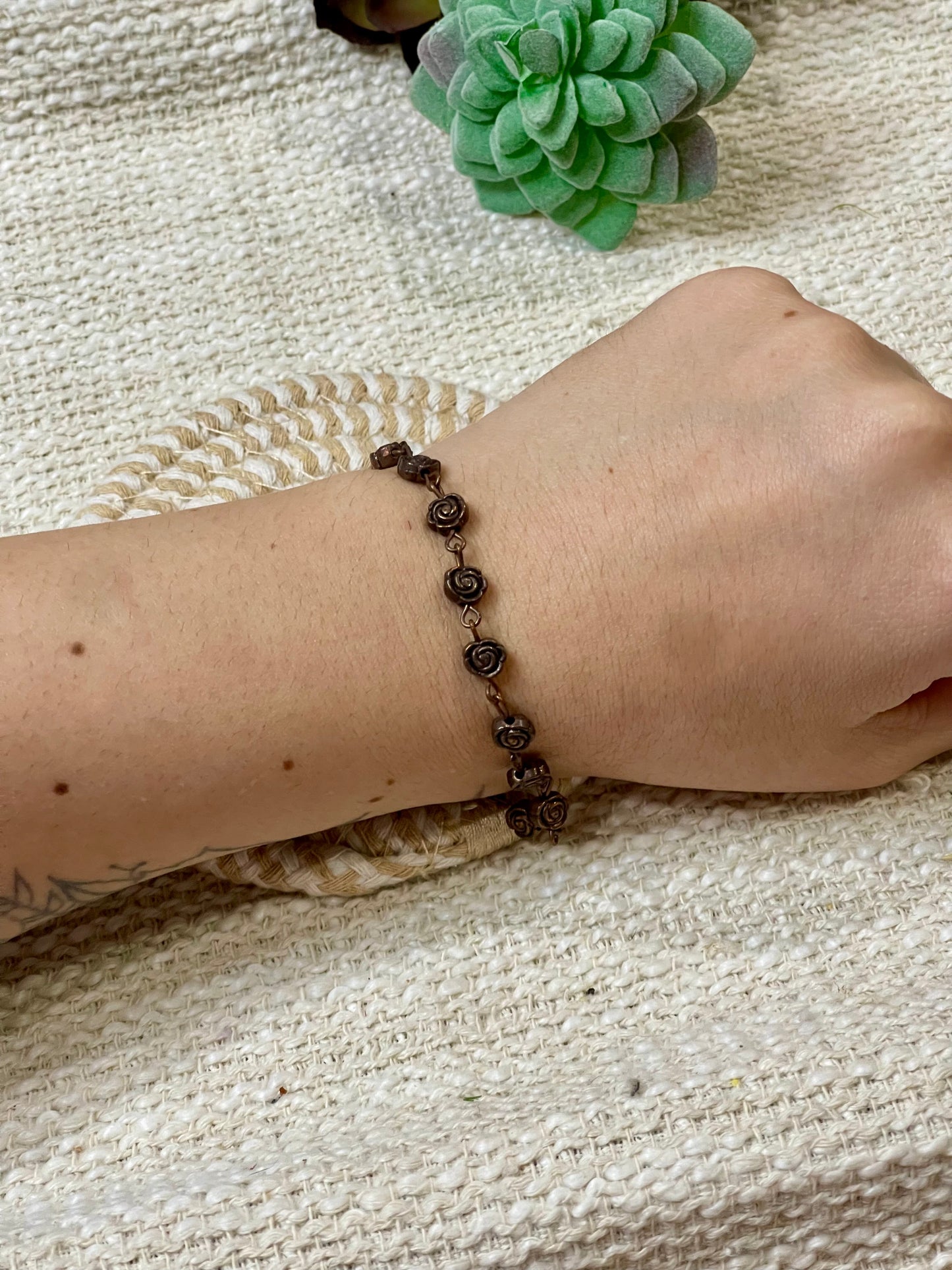 Vintage Handmade Copper Link Rose Bracelet