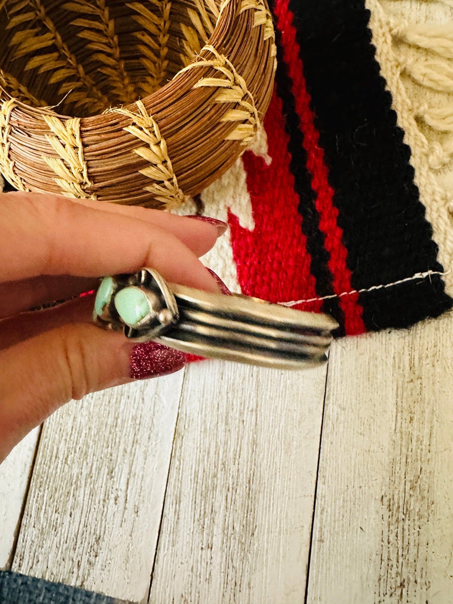 Handcrafted Sonoran Mountain Turquoise & Sterling Silver Cuff Bracelet