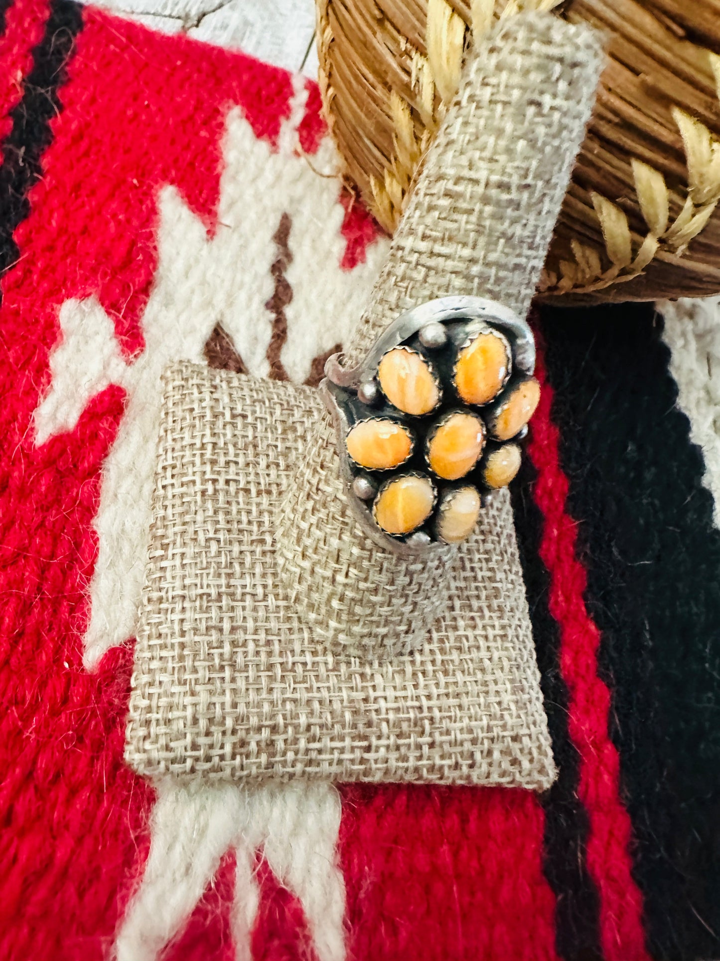Handcrafted Orange Spiny & Sterling Silver Cluster Ring Size 9