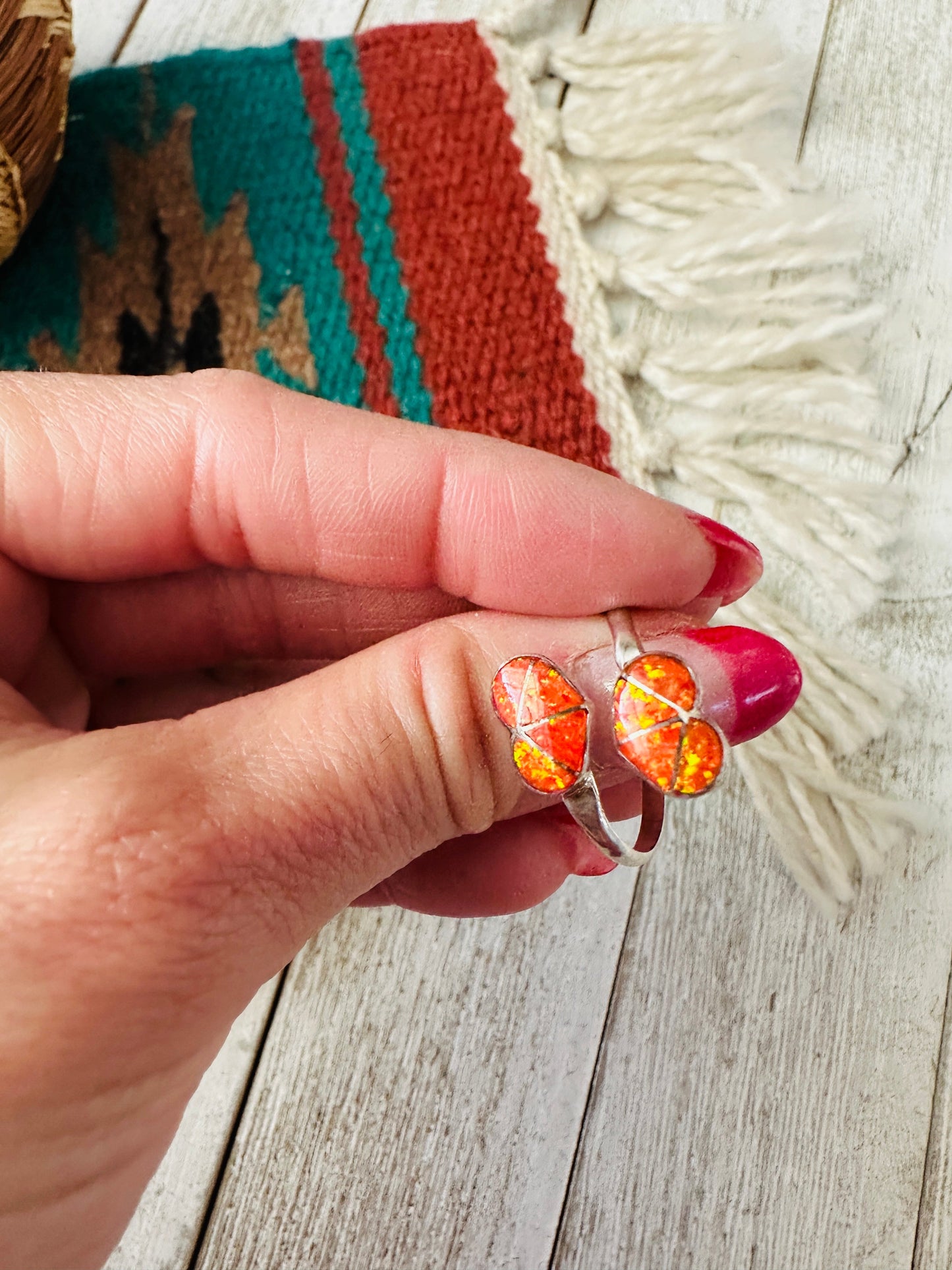 Handcrafted Sterling Silver & Orange Opal Heart Adjustable Ring