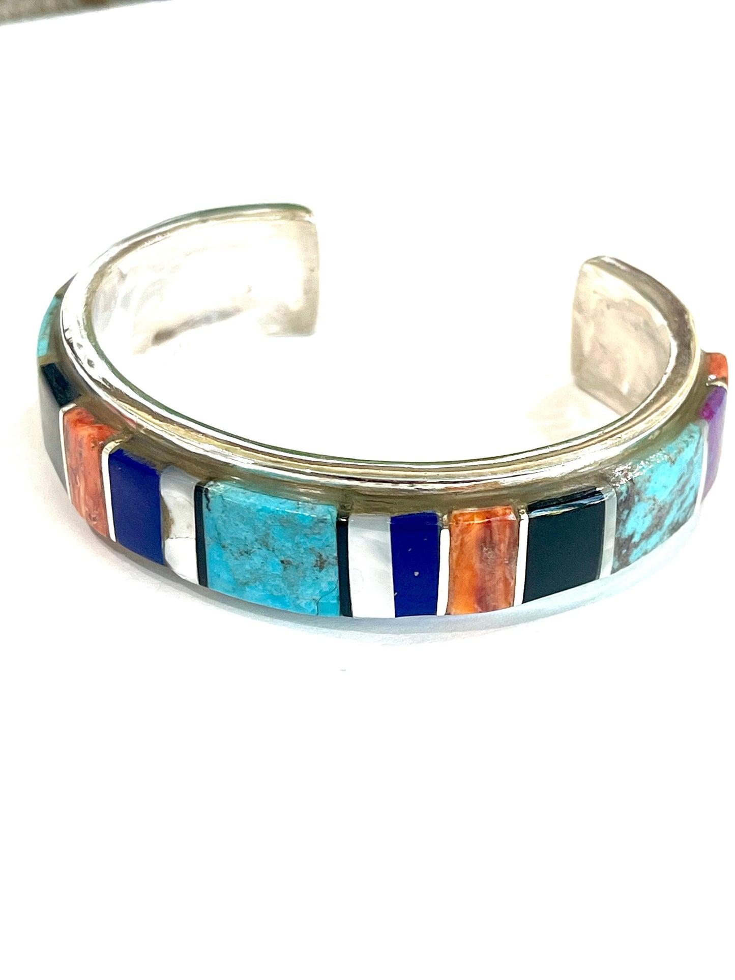 Handmade Sterling Silver Multi Stone Inlay Cuff