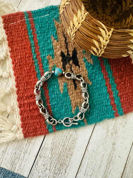 Handcrafted Turquoise & Sterling Silver Chain Bracelet
