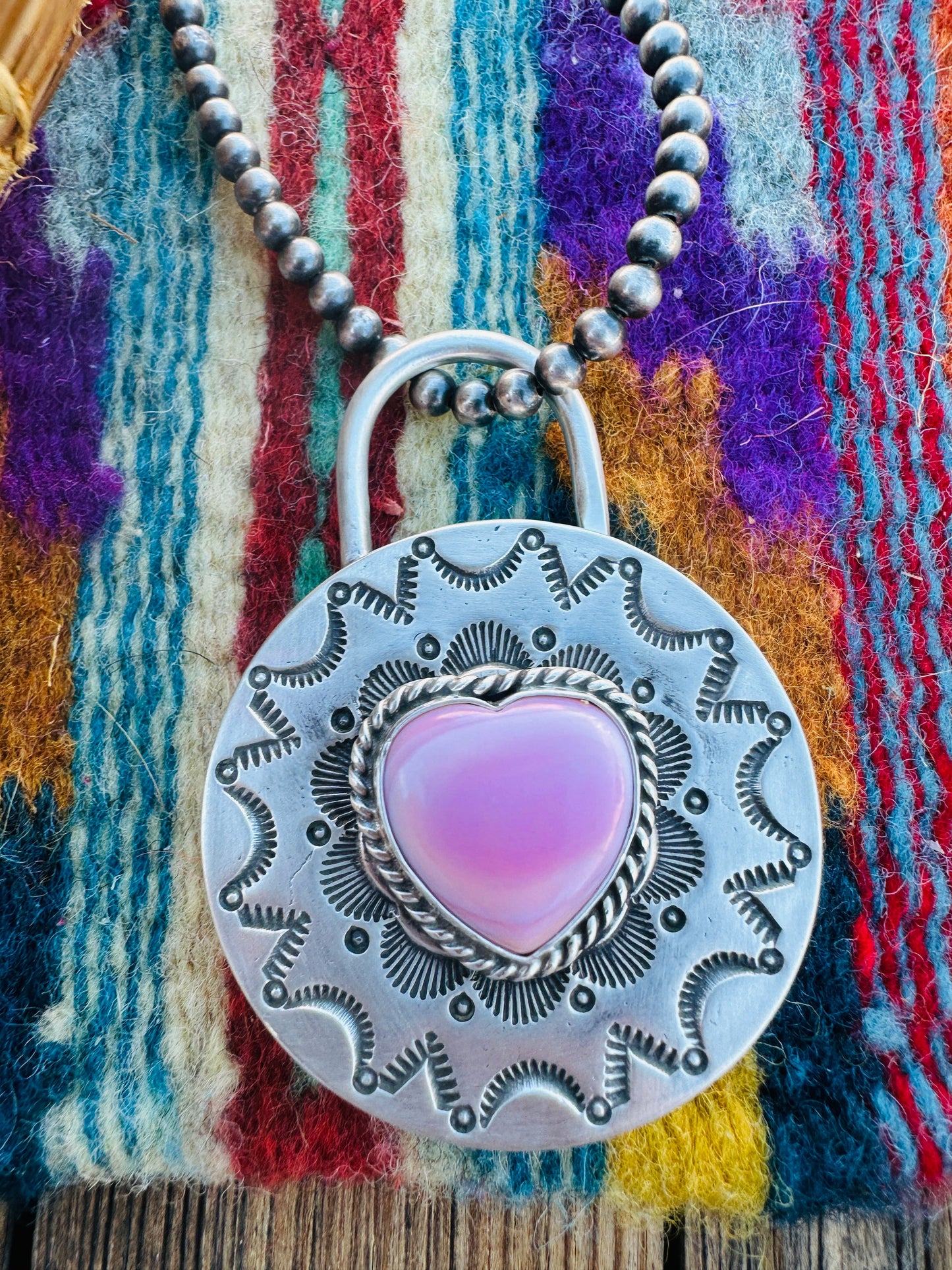 Handcrafted Queen Pink Conch & Sterling Silver Heart Locket Style Pendant by Charles Johnson