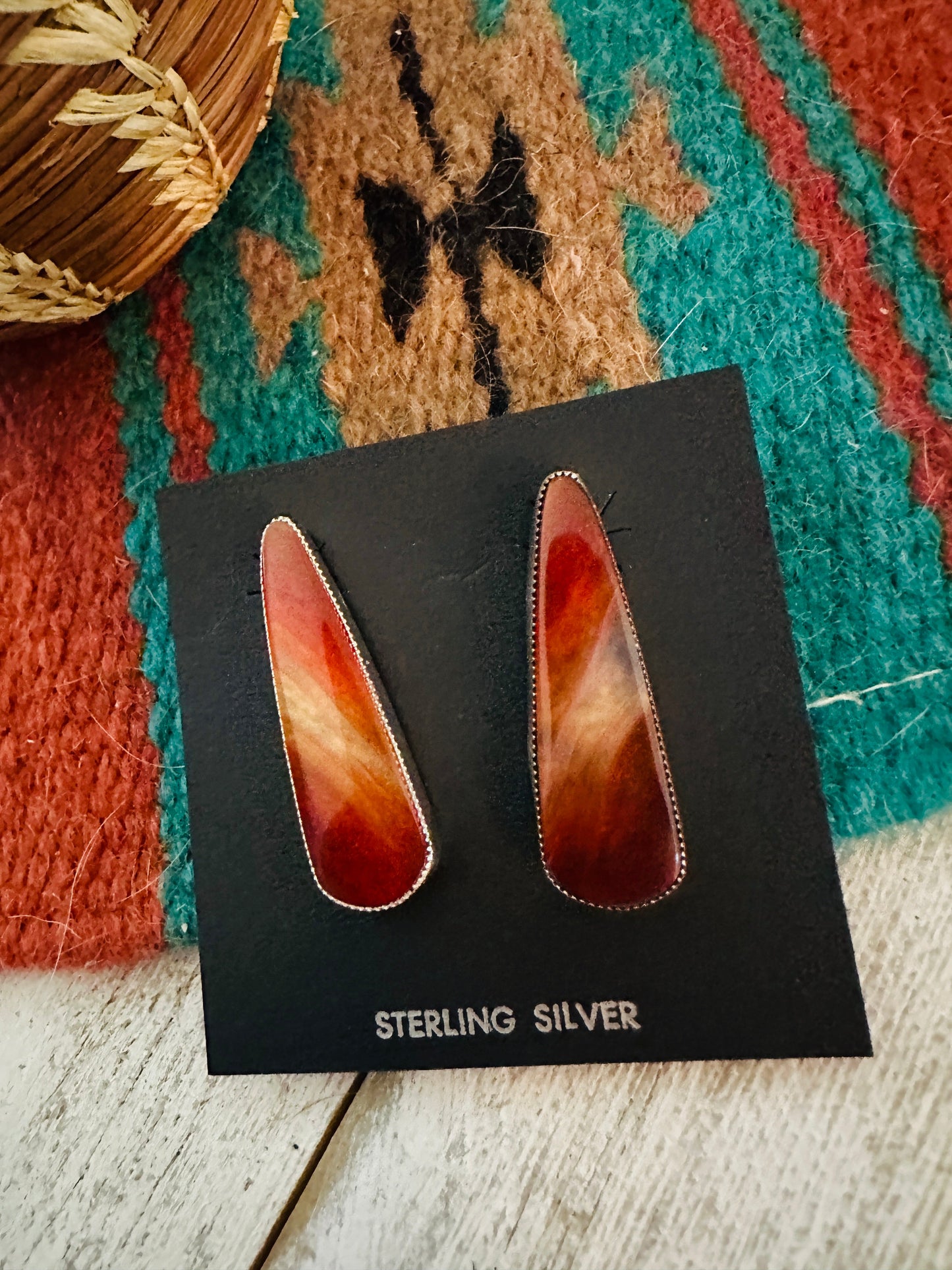 Handcrafted Jasper Sterling Silver Post Earrings Signed