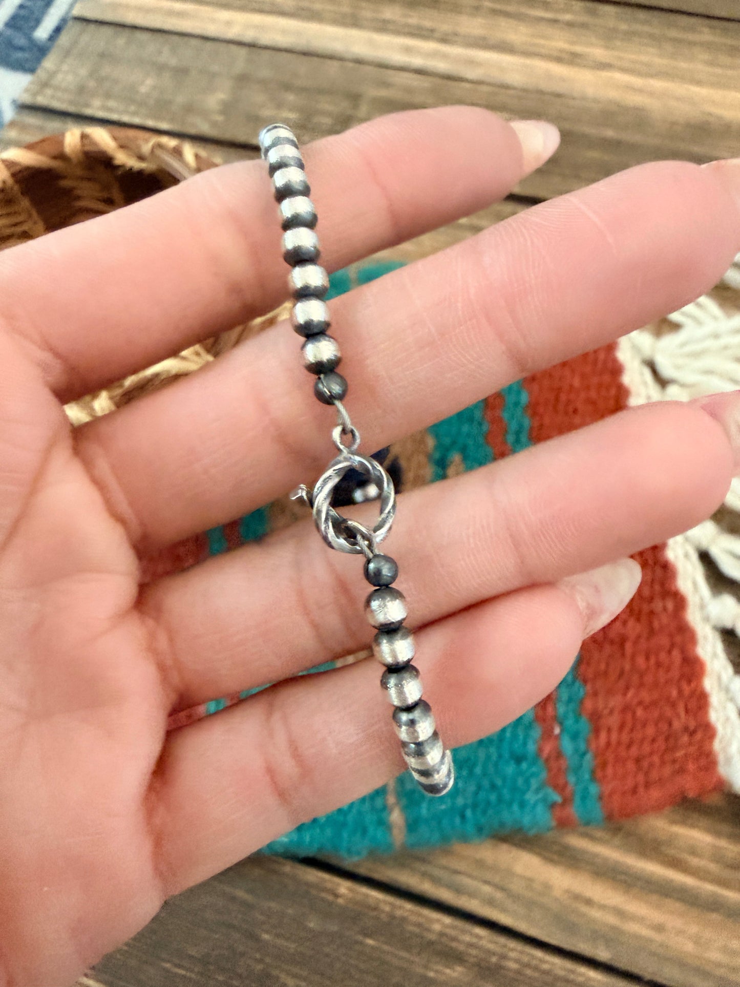 Handcrafted Lapis & Sterling Silver Pearl Beaded Bracelet