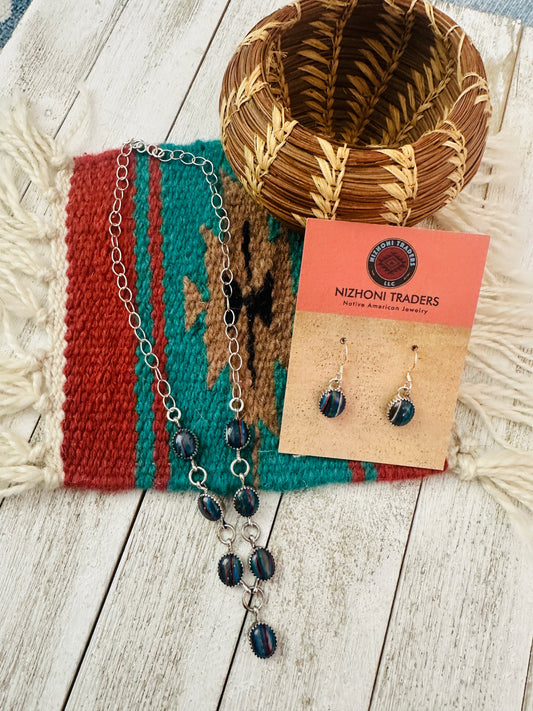 Handcrafted Rainbow Calsilica & Sterling Silver Necklace Set