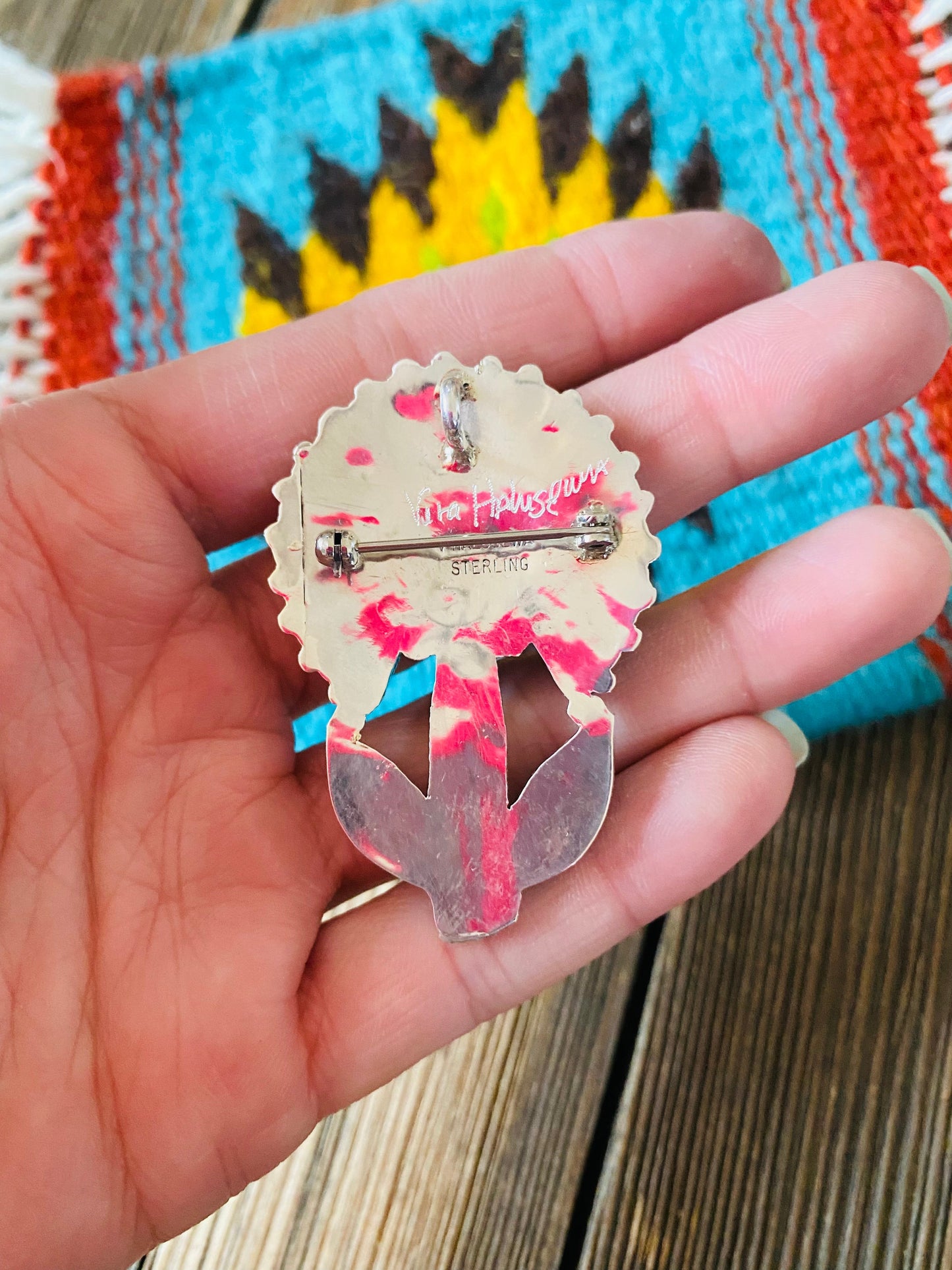 Handcrafted Sterling Silver & Turquoise Flower Pin/ Pendant