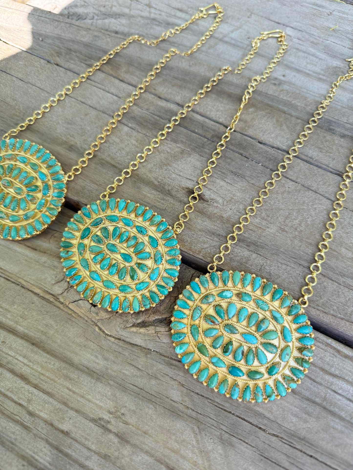 “The Golden Collection” Handmade Gold Plated Sterling Silver Kingman Turquoise Cluster Necklace