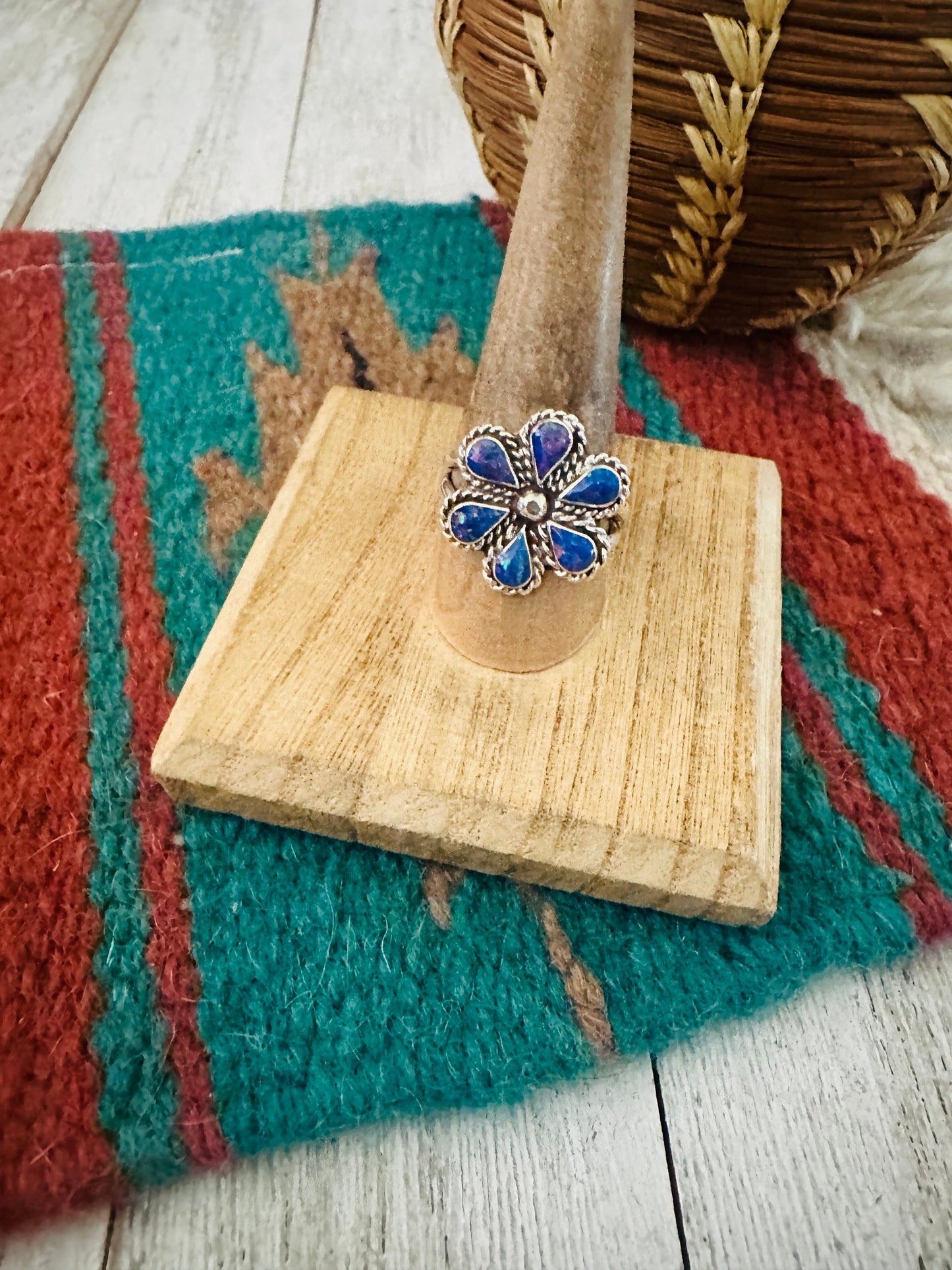 Handcrafted Sterling Silver & Purple Opal Flower Ring